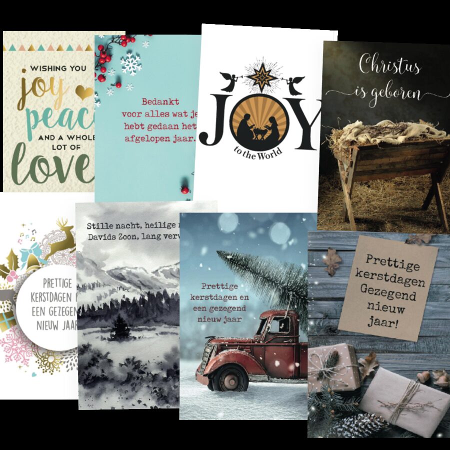 Voordeelpakje kerstkaarten 'Joy 1' - 16 stuks - MA26198 - Voordeelpakjes kerst bij MajesticAlly