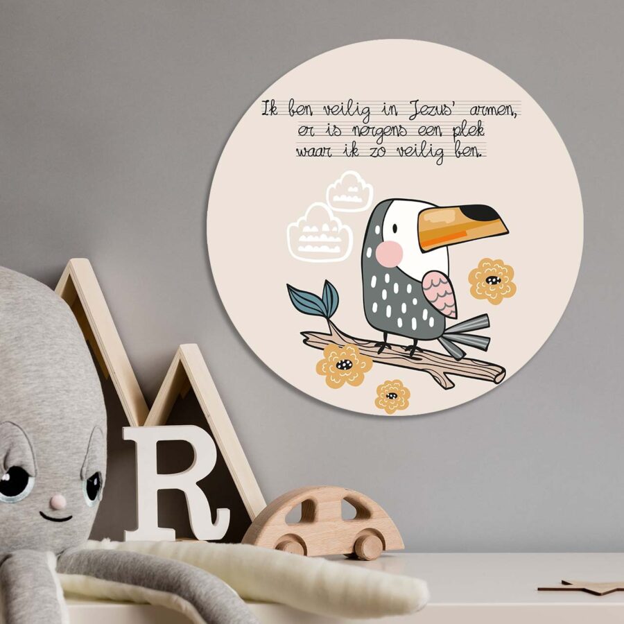 Kinder muurcirkel 'Veilig in Jezus' armen' - 30 cm - MA39232 - Wanddeco bij MajesticAlly